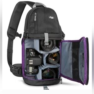 Black and Purple Camera Backpack